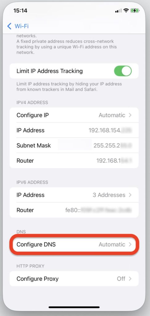 بازگرداندن تنظیم DNS شبکه Wi-Fi آیفون به حالت خودکار