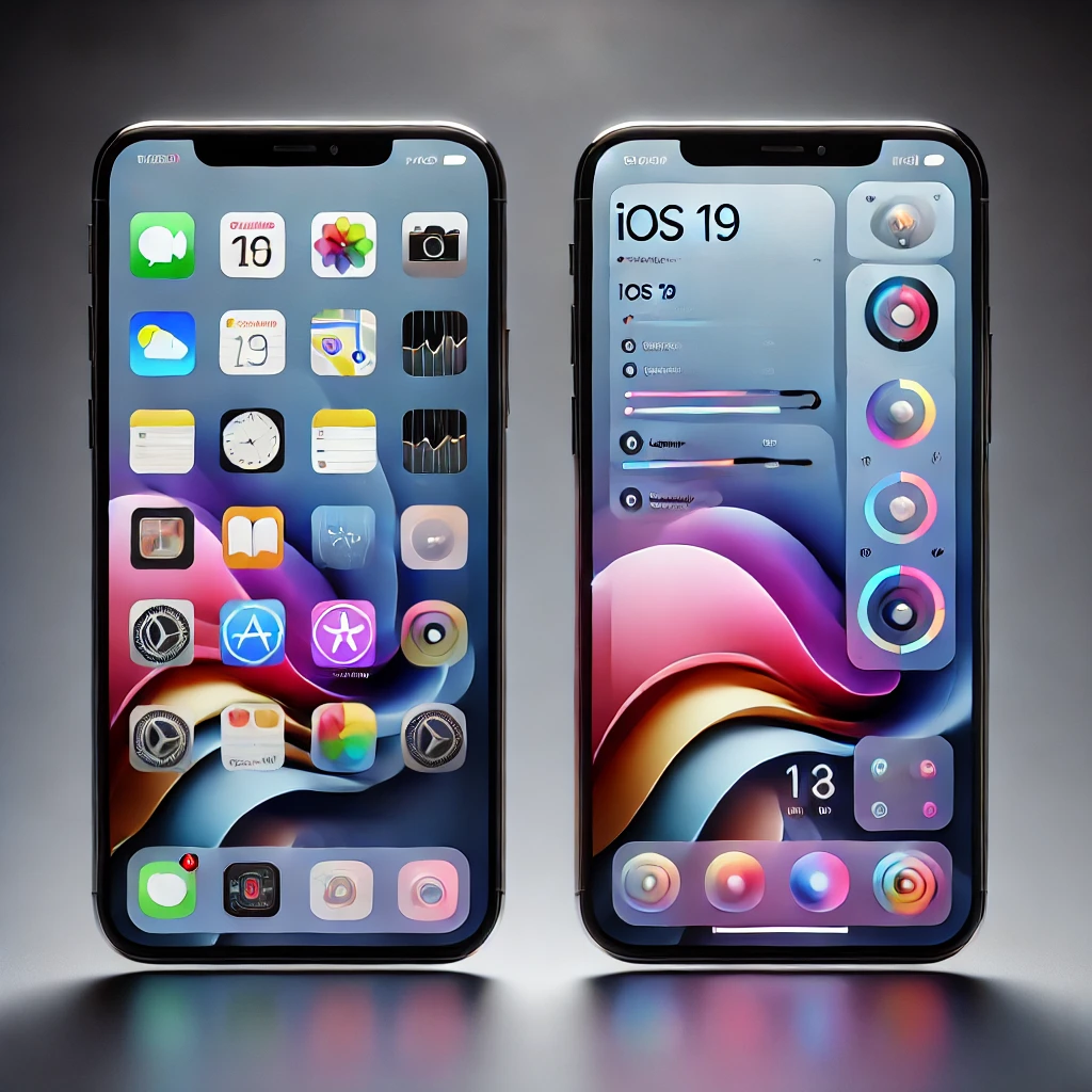 DALL·E 2025 07 16 17.50.49 A highly polished and elegant concept image of iOS 19 showcasing a futuristic and minimal user interface. The screen displays a modern iOS home scree