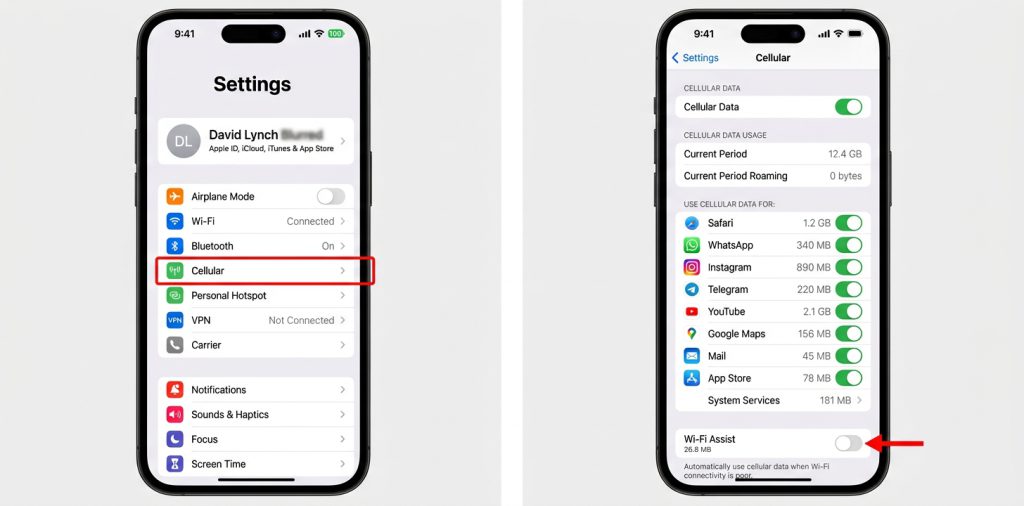 تنظیم Connectivity Assist برای حفظ اتصال اینترنت آیفون