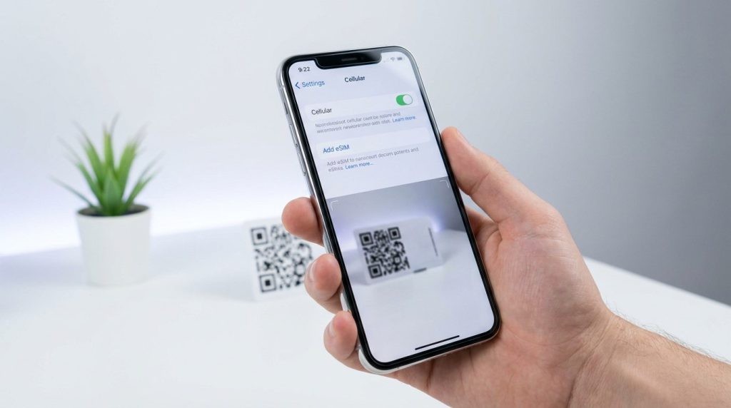 فعال سازی eSIM آیفون با اسکن کد QR اپراتور در تنظیمات iOS